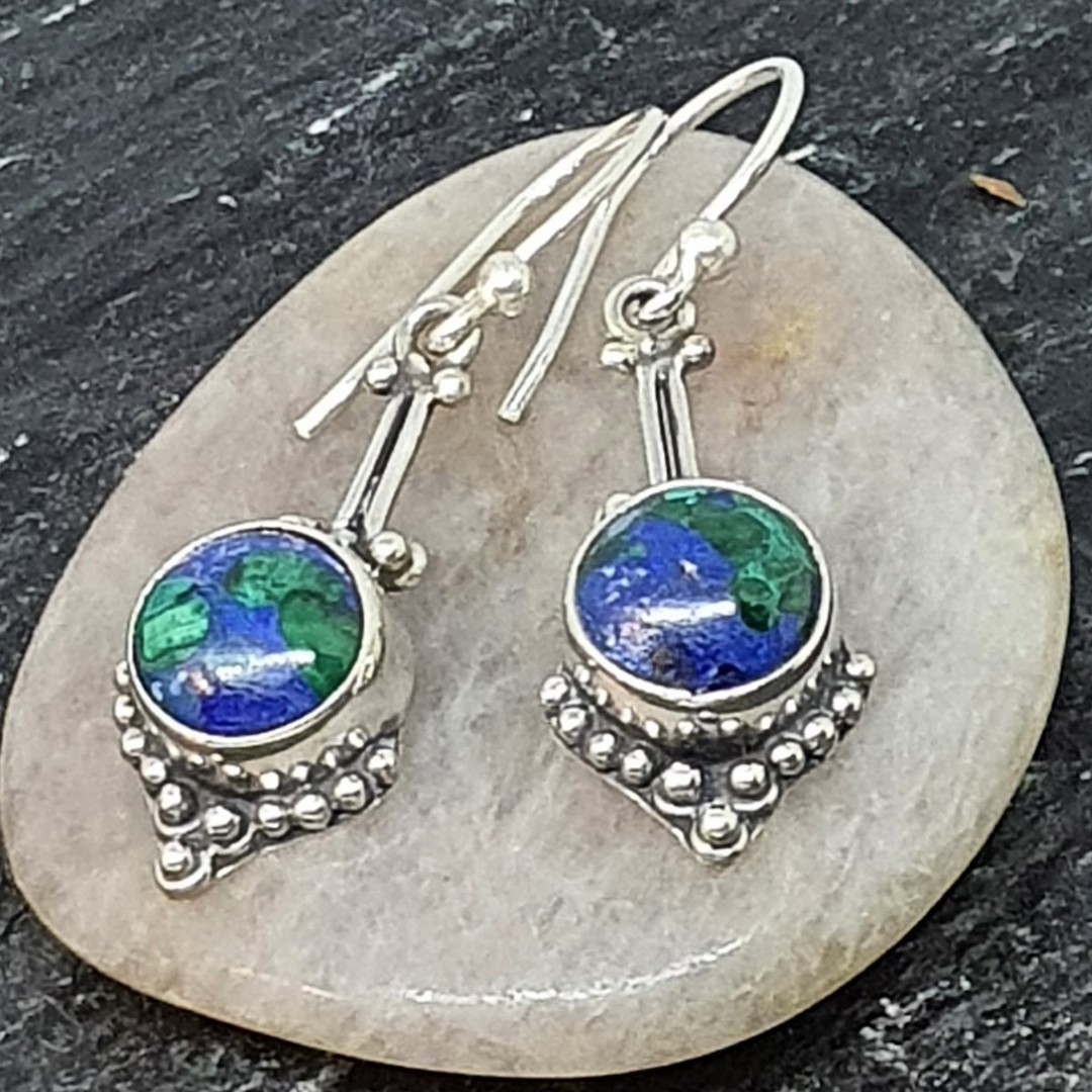 Sterling silver azurite malachite gemstone earrings image 2
