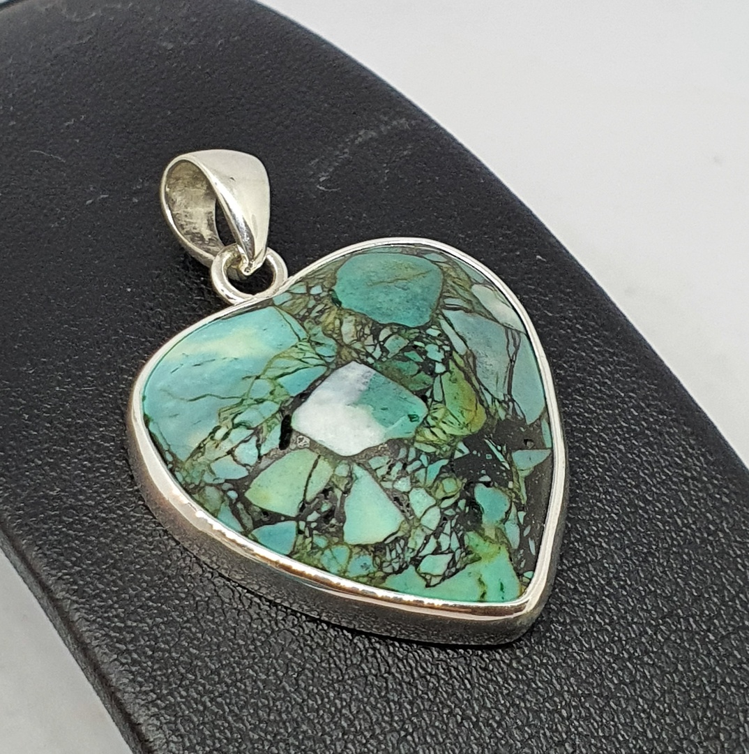Turquoise silver heart pendant image 0