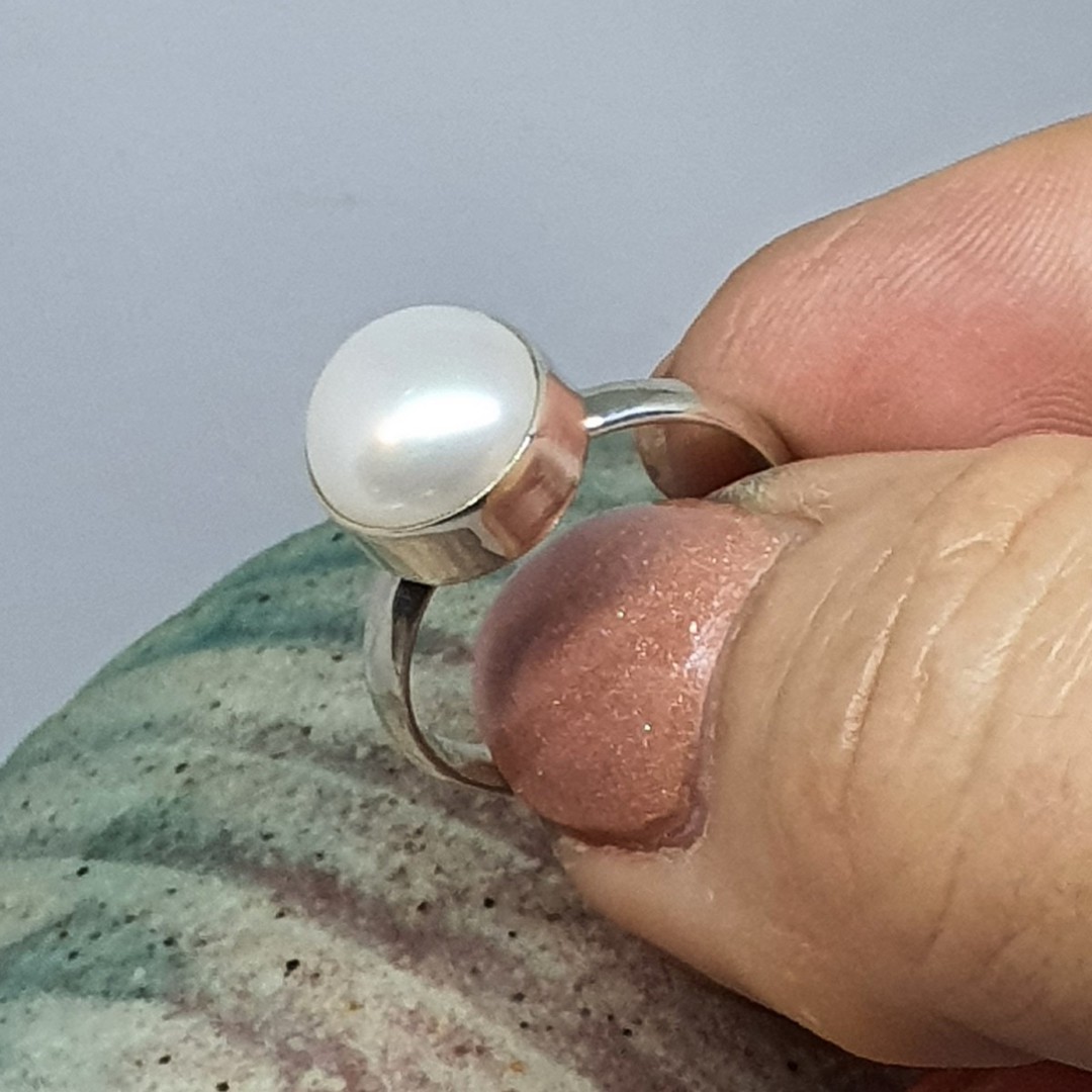 Sterling silver little pearl ring image 1