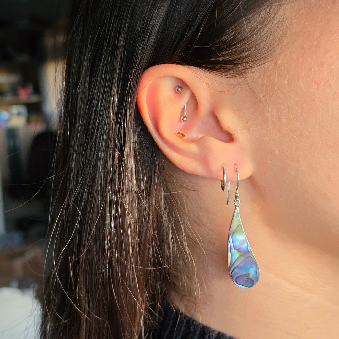 Silver paua shell earrings image 1