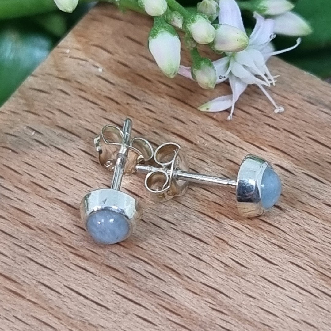 Cute little round aquamarine gemstone stud earrings image 2