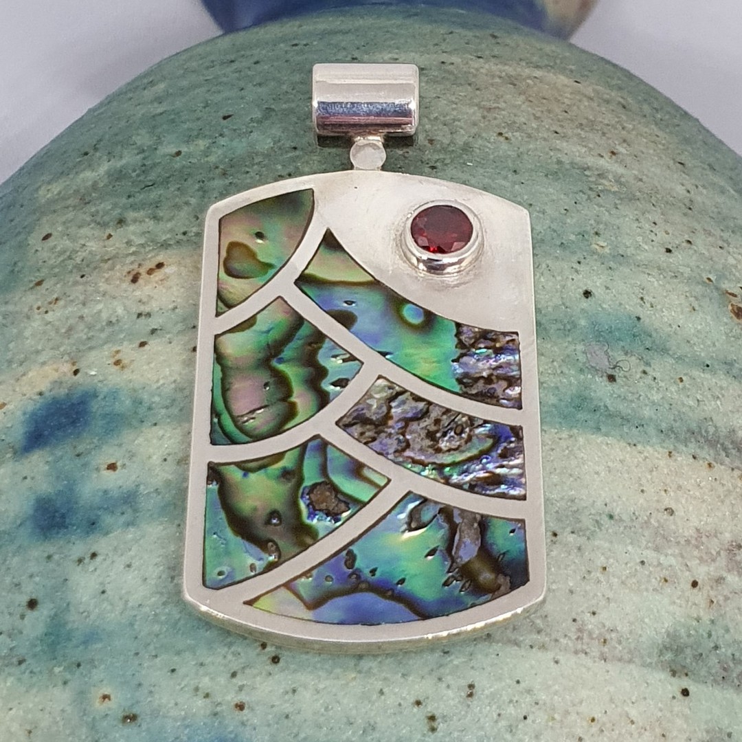 NZ paua shell pendant, sterling silver image 0