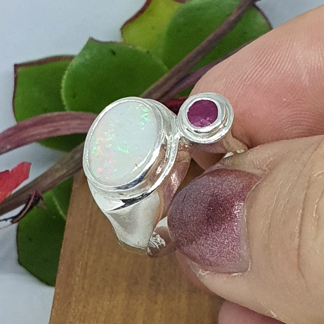 Sterling silver opal and ruby ring image 0