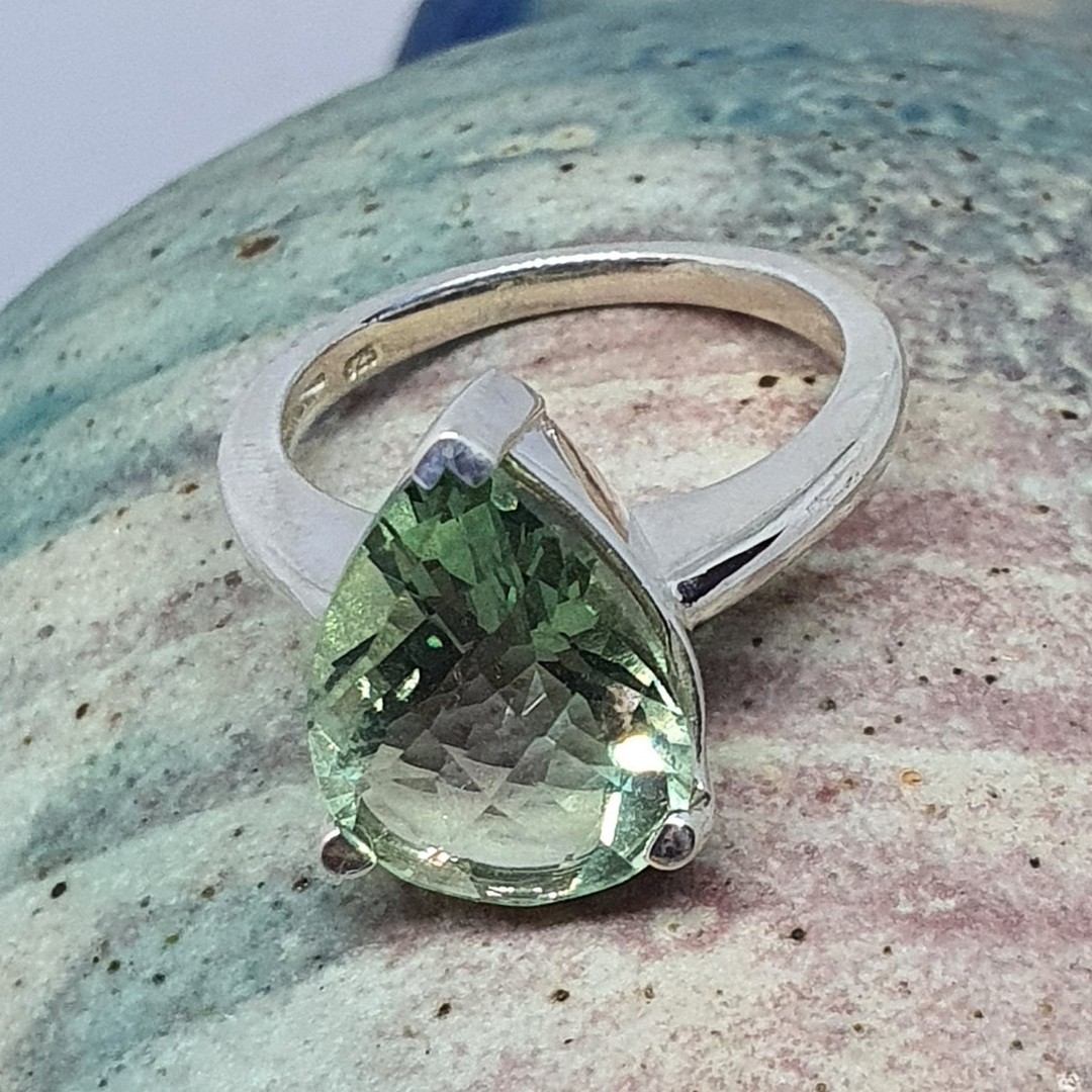 Sterling silver green fluorite ring - Size O and Q image 2