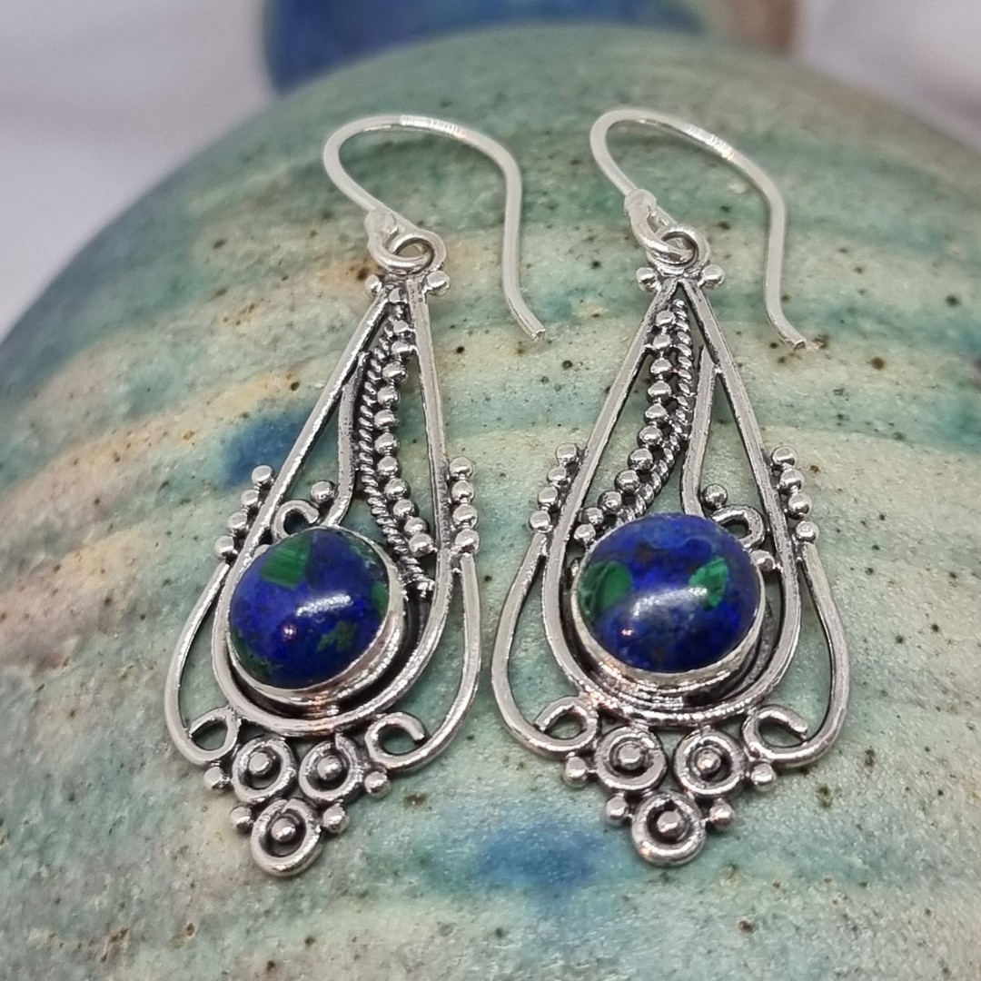 Sterling silver azurite malachite gemstone earrings image 0
