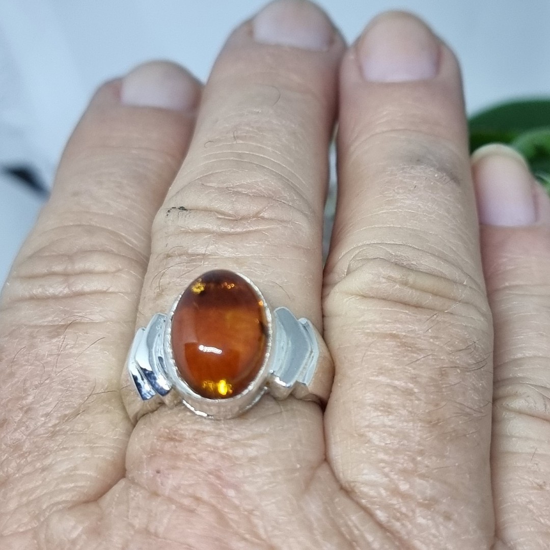 Sterling silver oval amber ring, made in NZ image 3