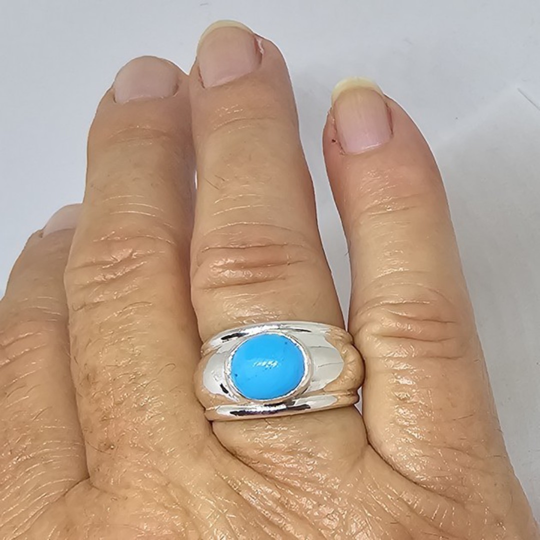 Sterling silver, wide band turquoise ring image 4