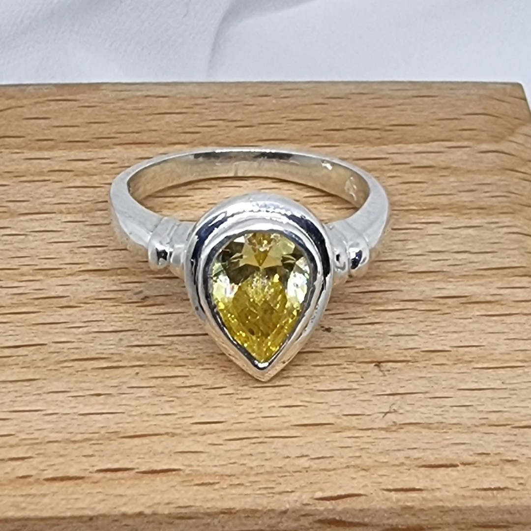 Silver ring with golden sparkling cz stone image 5