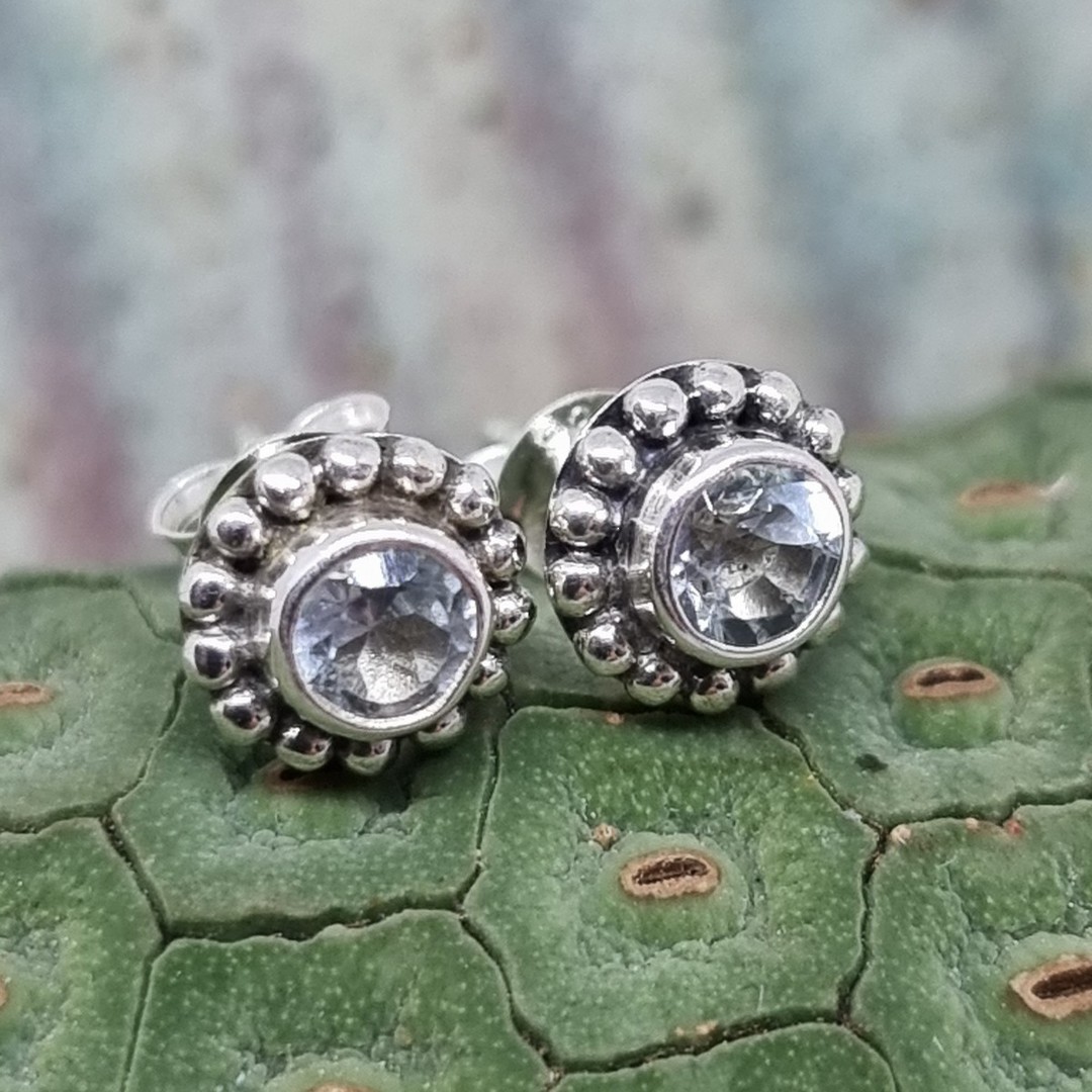 Sterling silver blue topaz gemstone stud earrings image 1