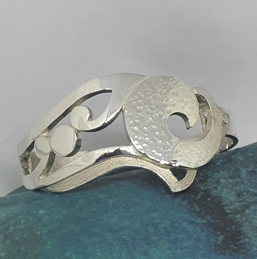 Chunky sterling silver cuff bangle with koru designs image 1