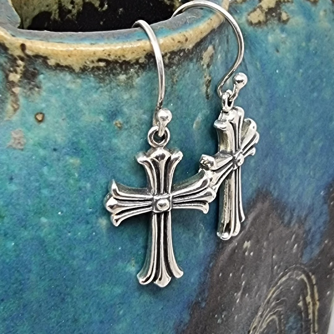 Sterling silver cross earrings image 1