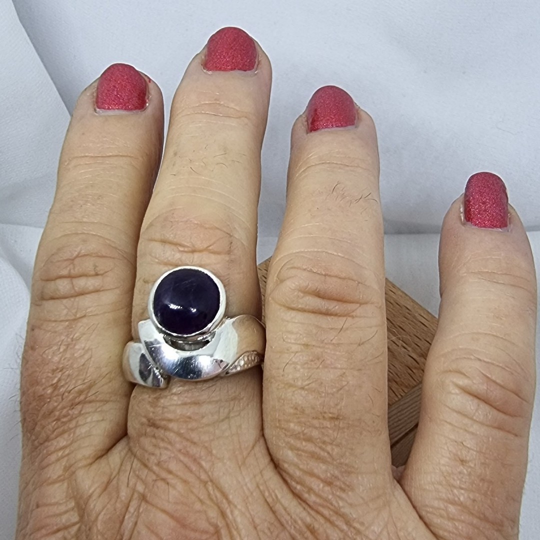 Made in NZ, silver amethyst ring - Size Q image 1