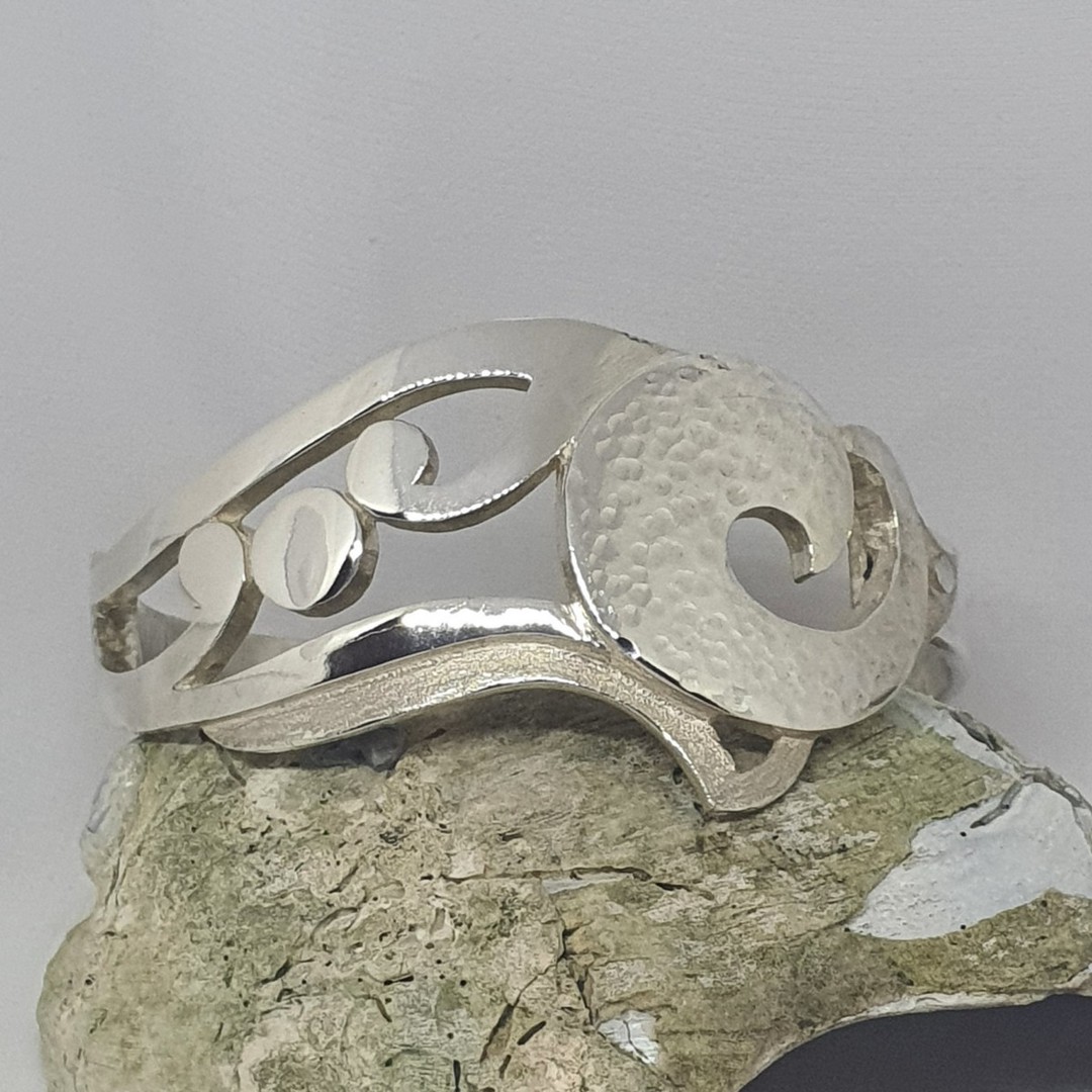 Chunky sterling silver cuff bangle with koru designs image 2