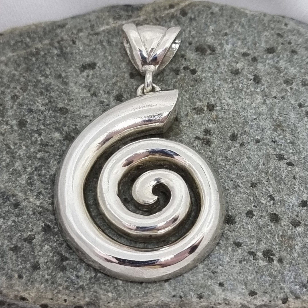 Solid silver koru pendant - made in NZ image 0