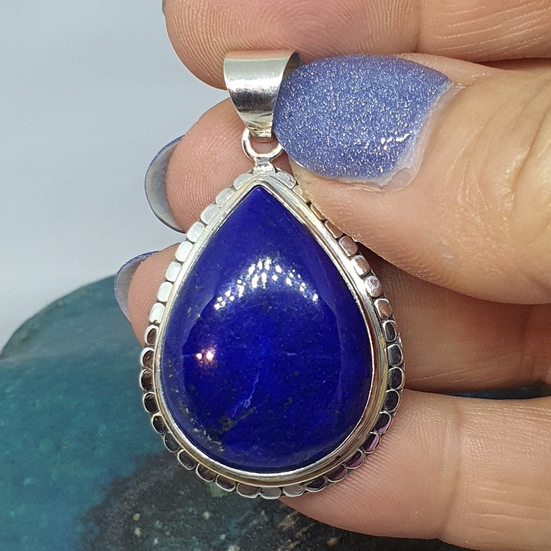 Sterling silver large teardrop lapis lazuli pendant image 1
