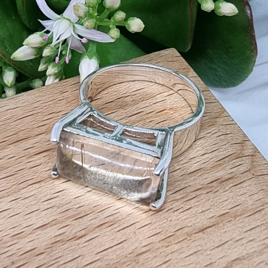Rectangle rutilated quartz gemstone ring - size O image 3