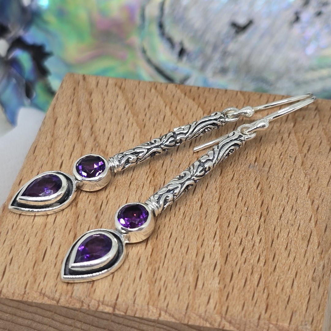 Sterling silver long stemmed amethyst earrings image 3