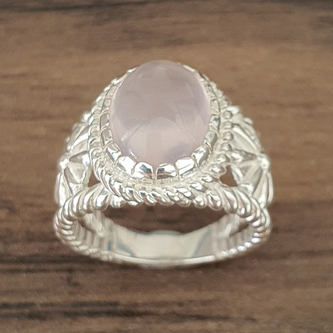 Sterling silver rose quartz flower ring - Size M and R image 2