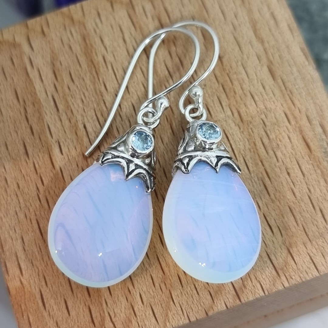 Sterling silver opalite and blue topaz earrings image 0