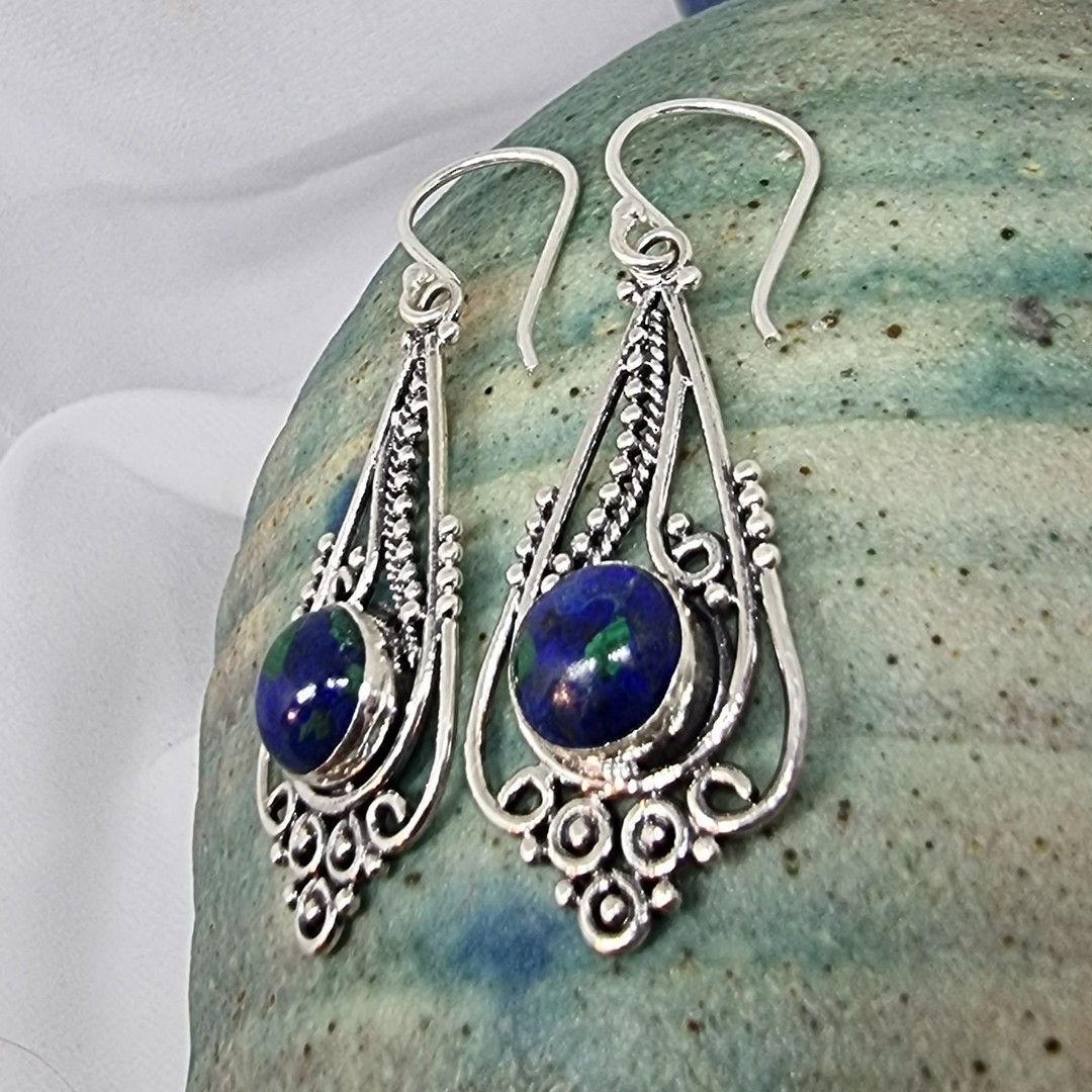 Sterling silver azurite malachite gemstone earrings image 1