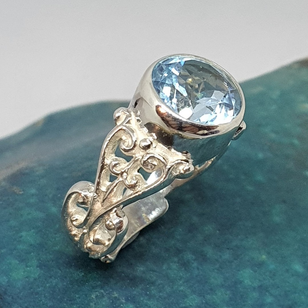 Sterling silver blue topaz gemstone ring image 1