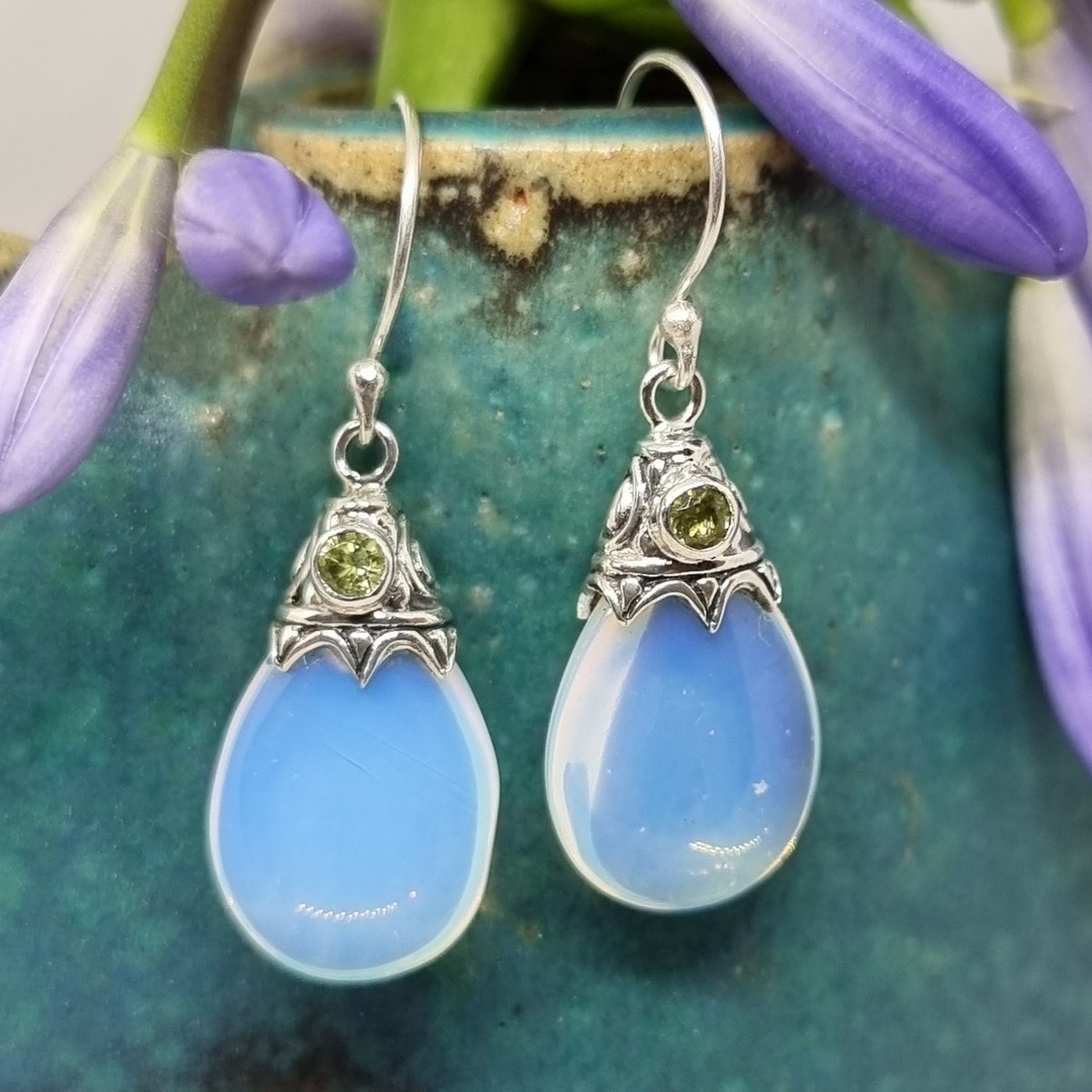 Sterling silver opalite and peridot earrings image 0