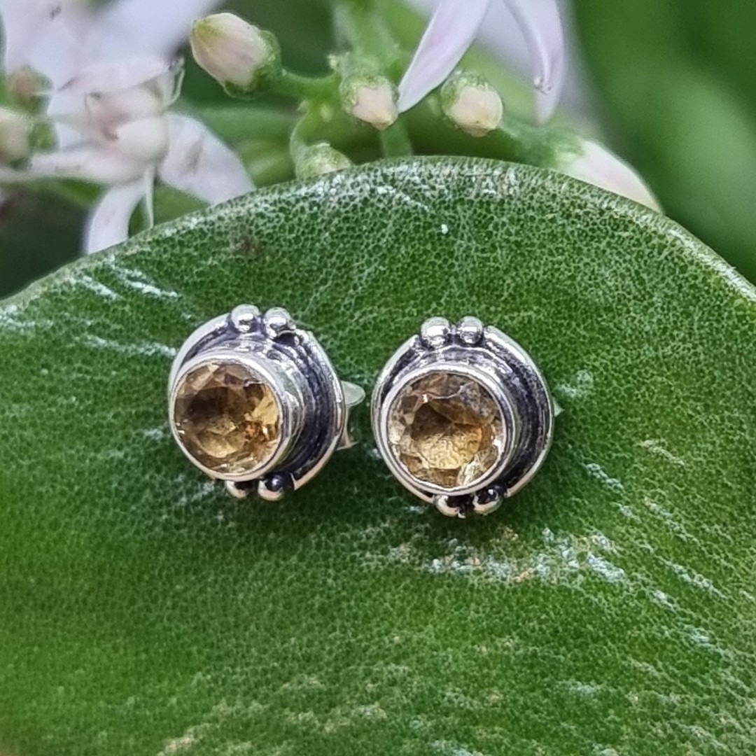 Sterling silver citrine gemstone stud earrings image 2