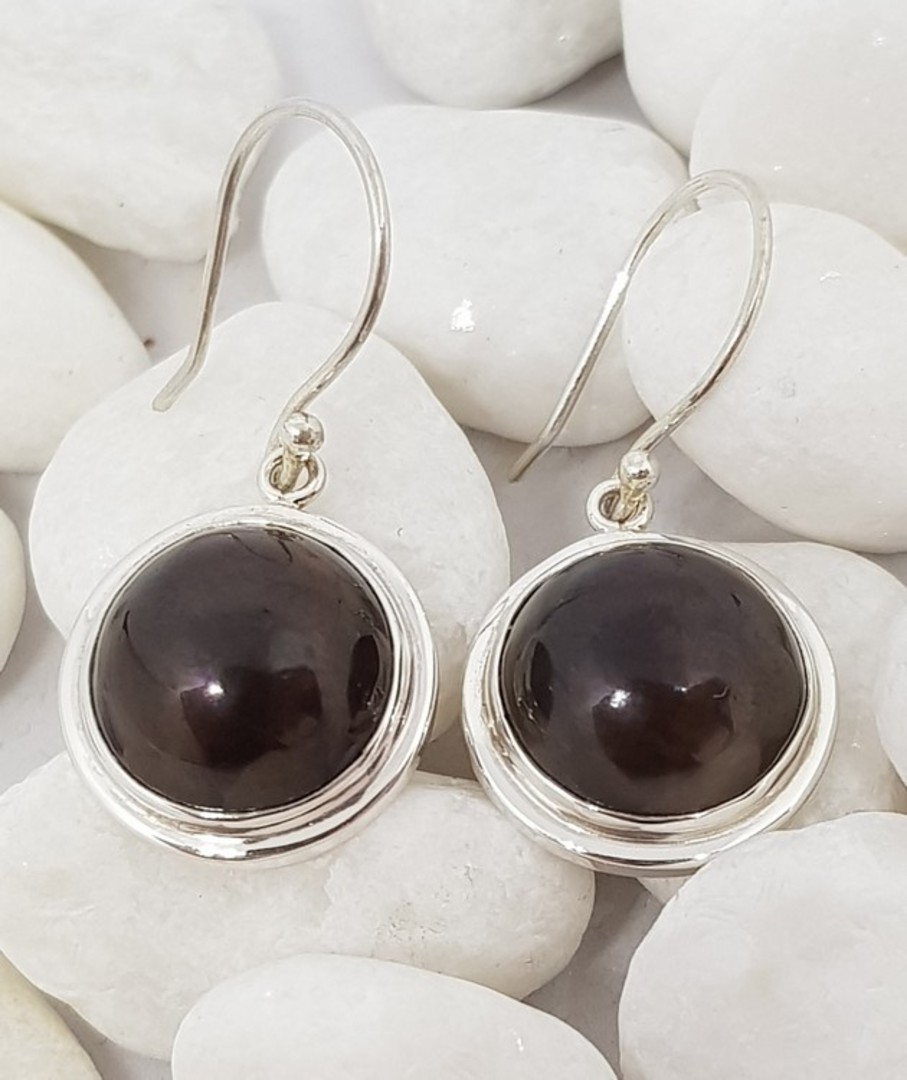 Sterling silver black pearl hook earrings image 2