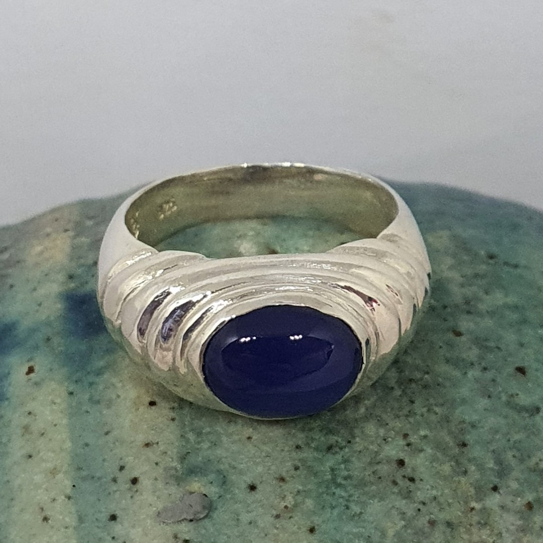 Simulated blue star sapphire silver ring image 2