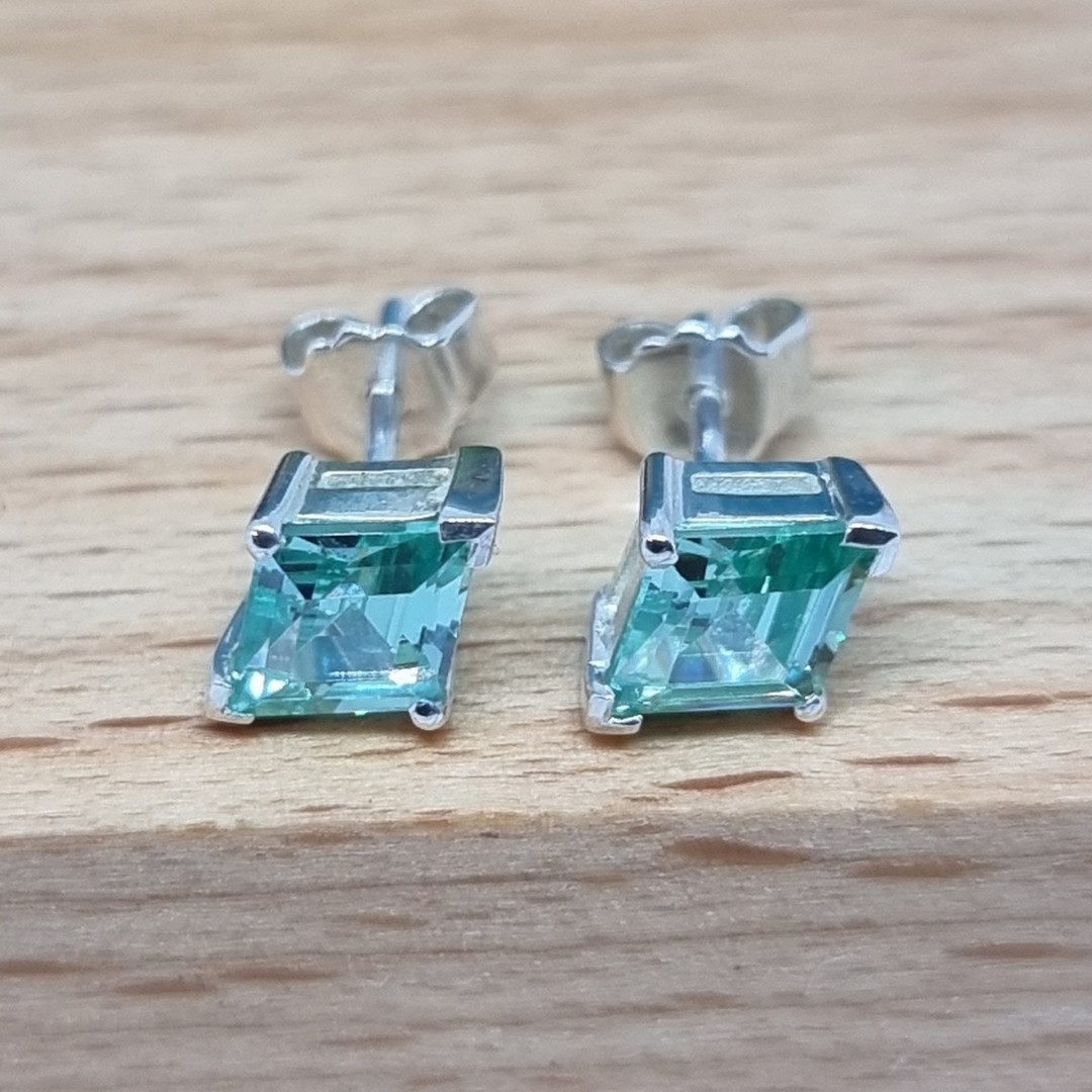 Silver green gemstone stud earrings image 1