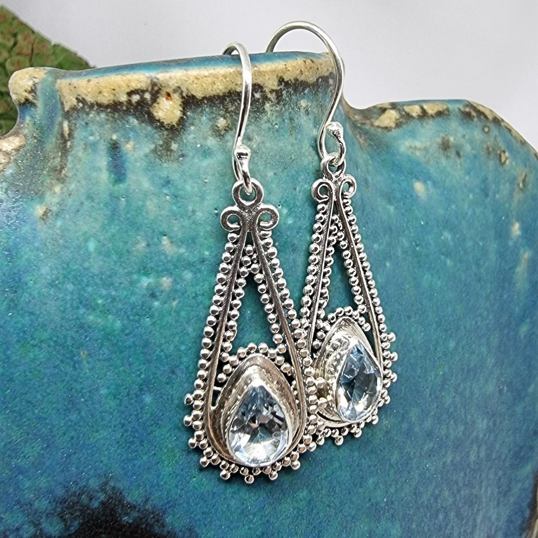 Sterling silver long blue topaz earrings image 1
