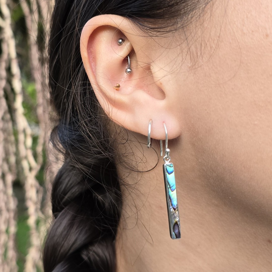 Slender Silver Pāua earrings image 0