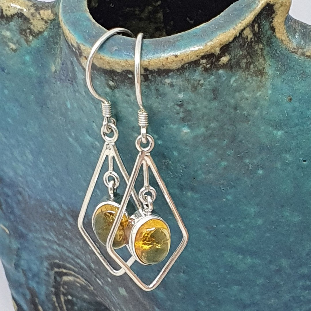 Silver hook earrings with oval citrine gemstone image 1