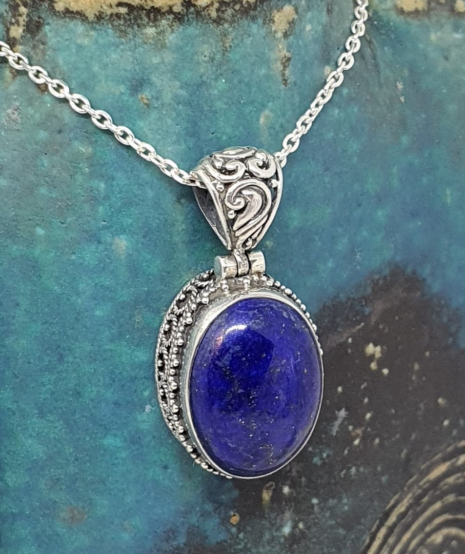 Sterling silver oval lapis lazuli pendant image 0