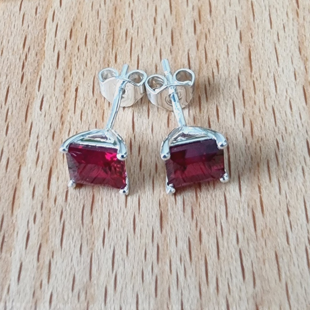 Sparkling red, synthetic ruby stud earrings image 3