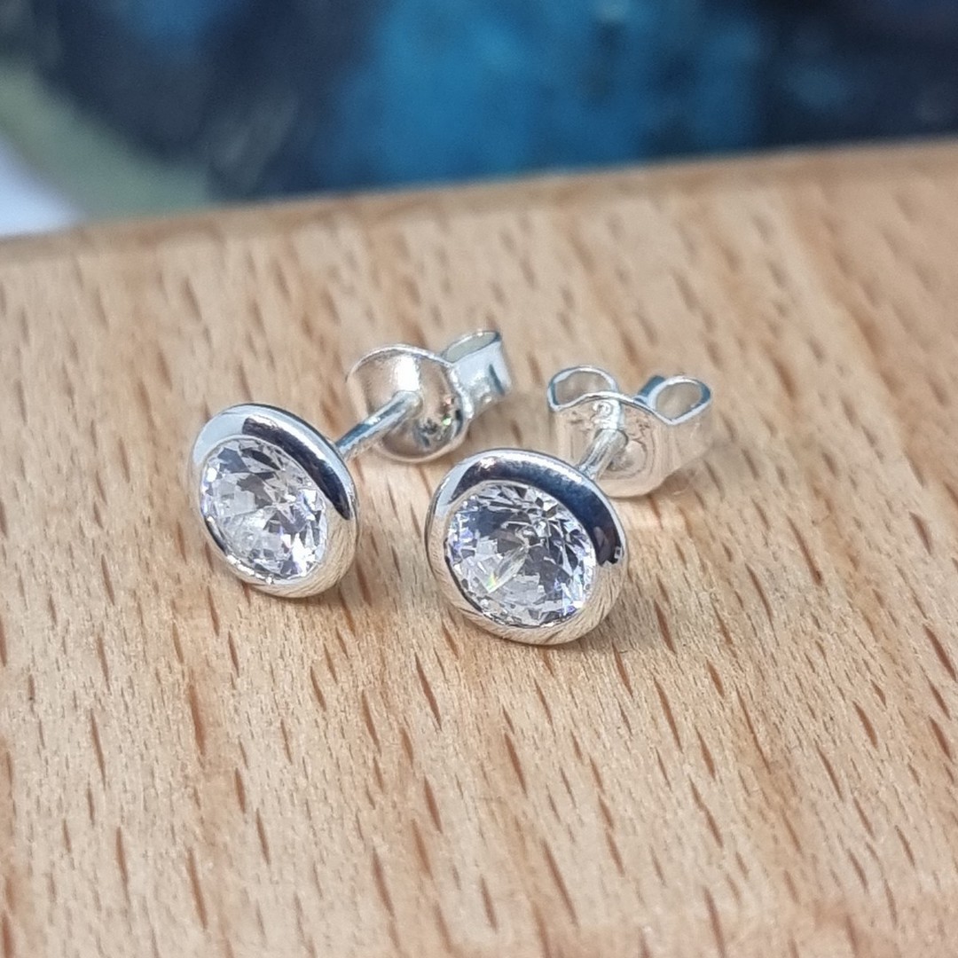 Sterling silver cubic zirconia stud earrings image 2