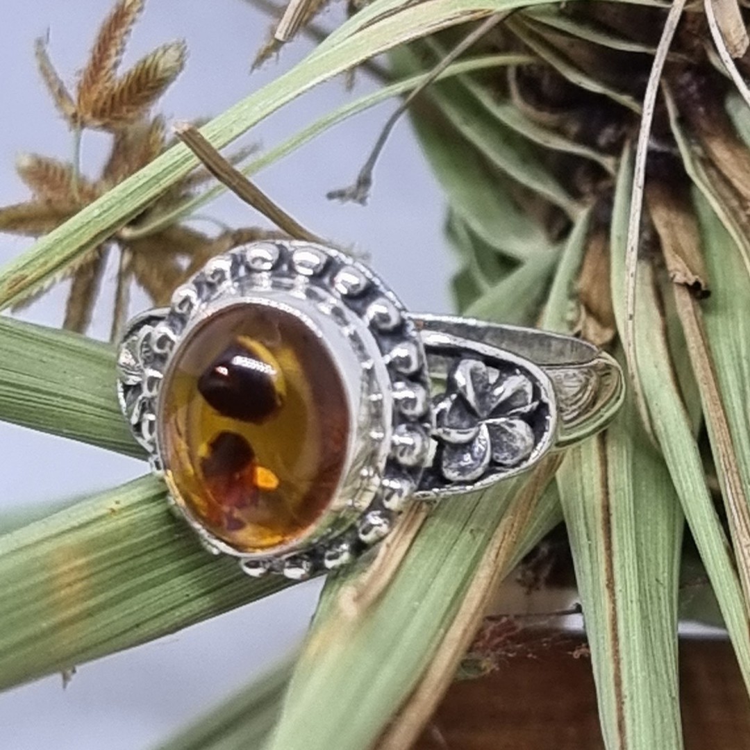 Sterling silver amber ring image 2