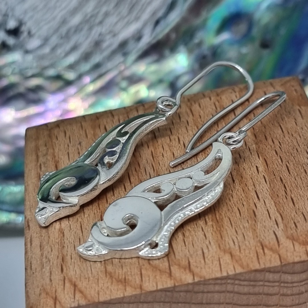 Sterling silver hook koru earrings, made in NZ image 3