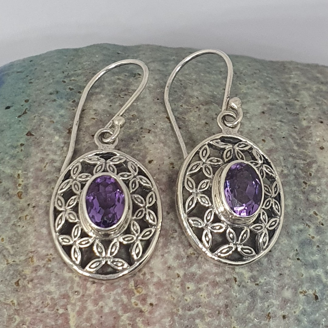 Silver purple gemstone earrings image 0