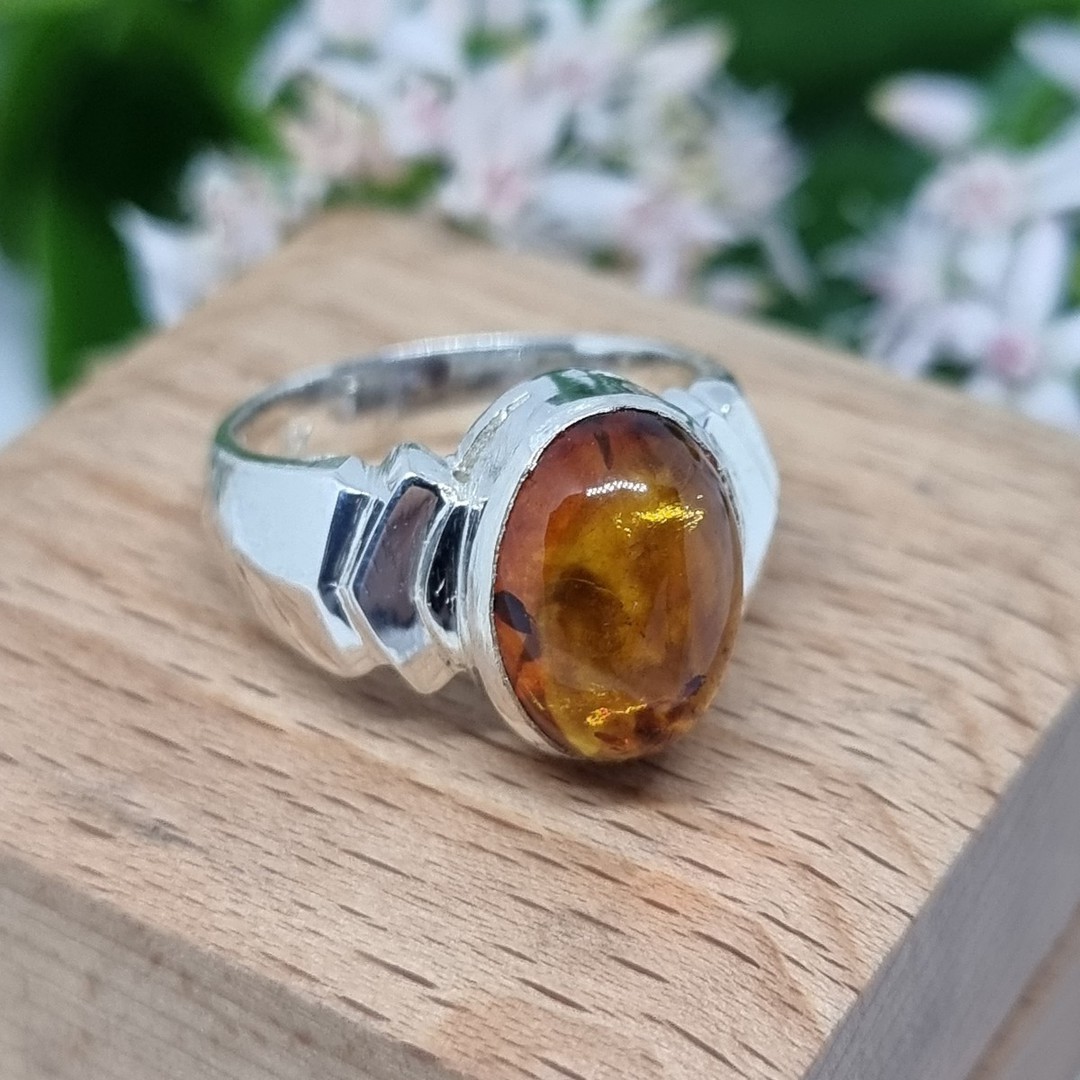 Sterling silver oval amber ring, made in NZ image 0