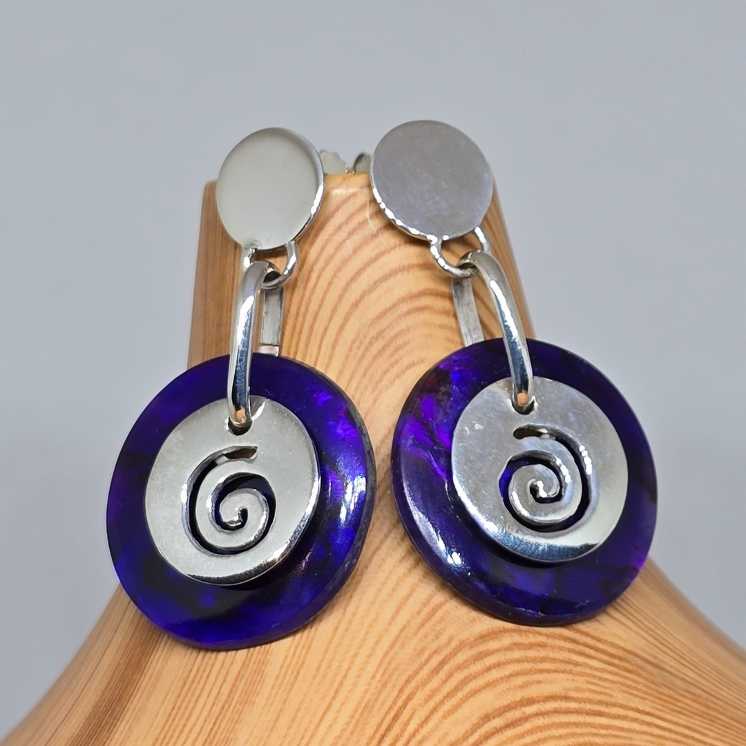 Purple paua shell earrings with koru detail image 0