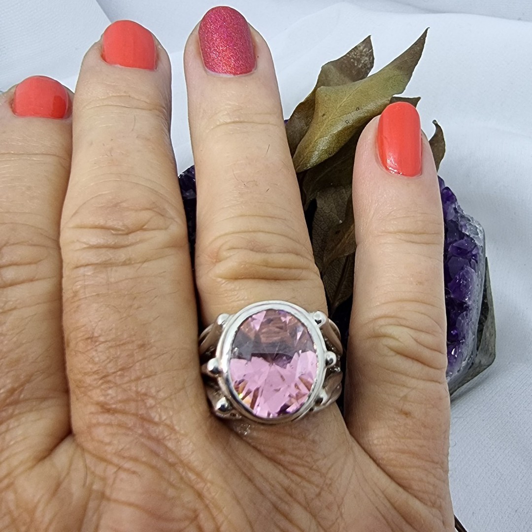 Made in New Zealand, sterling silver pink gemstone ring - Size M image 1