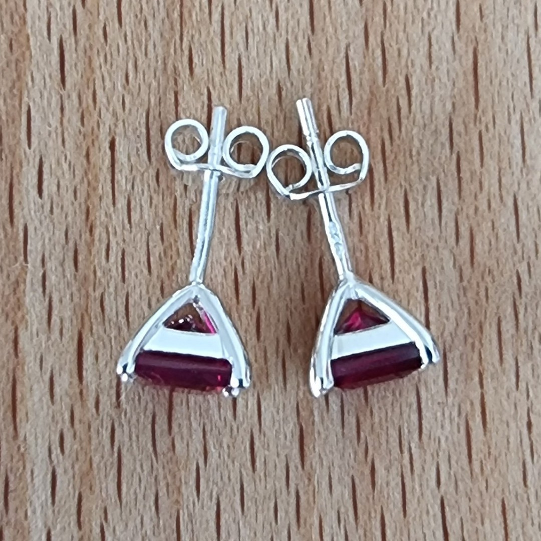 Sparkling red, synthetic ruby stud earrings image 2