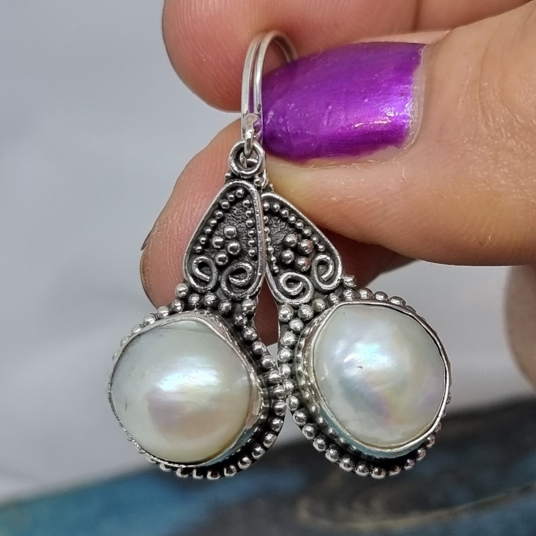 Sterling silver large fresh water pearl earrings image 3