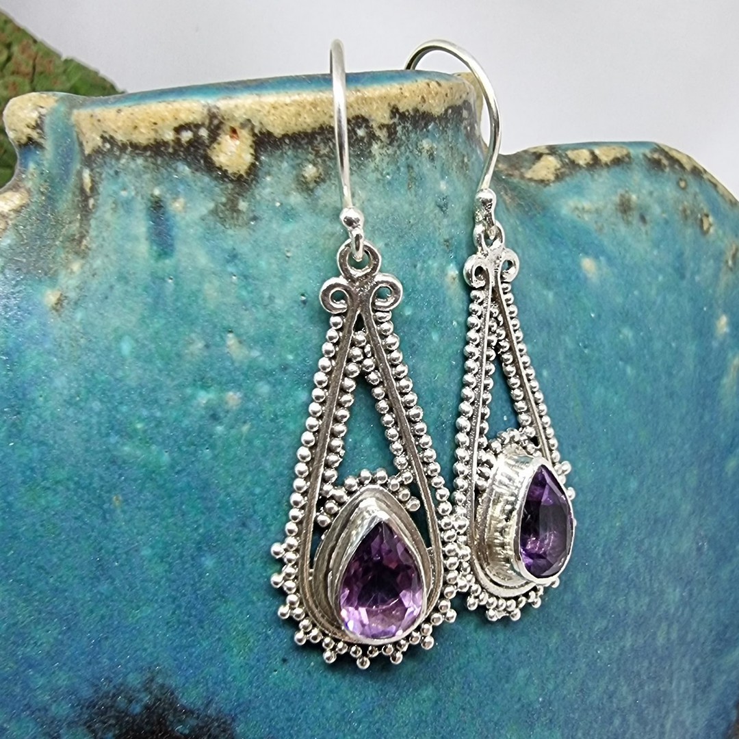 Sterling silver long amethyst earrings image 1