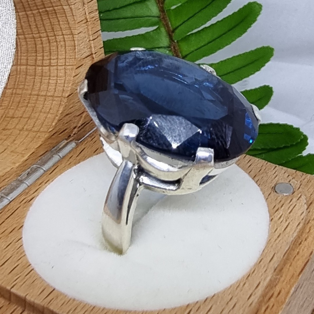 Super chunky, claw set, silver synthetic blue spinel ring image 2