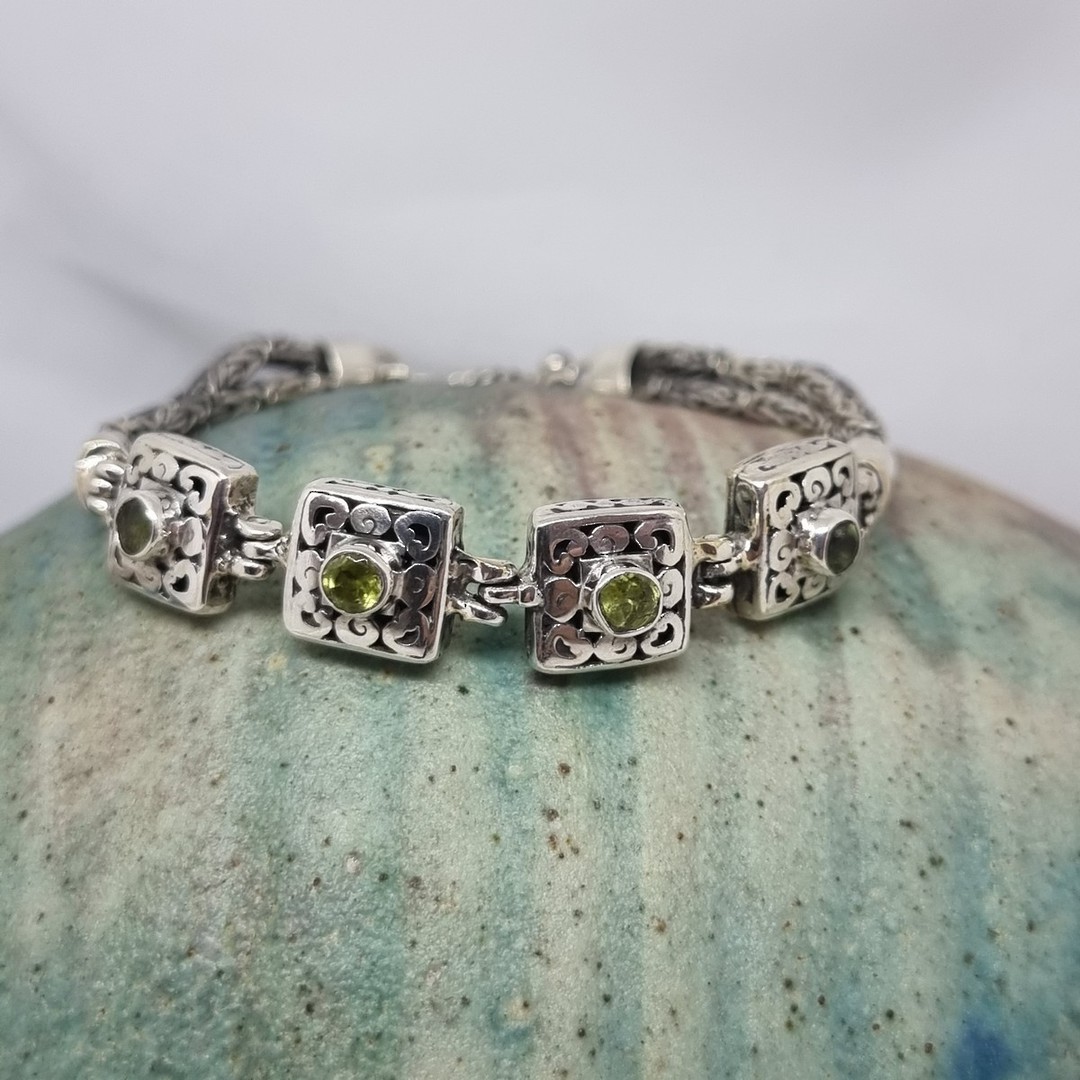 Sterling silver bracelet with peridot gemstones image 1