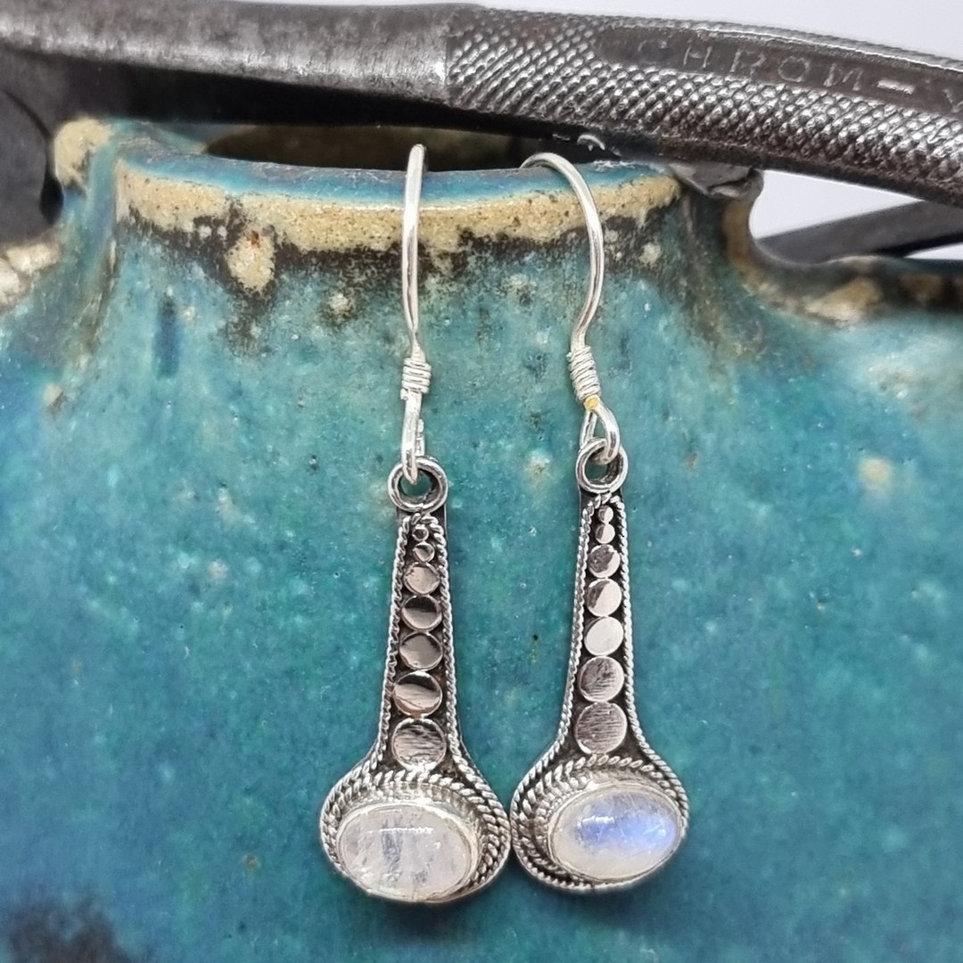 Long drop silver moonstone earrings image 1