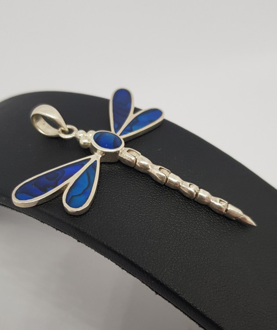 Deep cobalt blue silver dragonfly pendant image 1