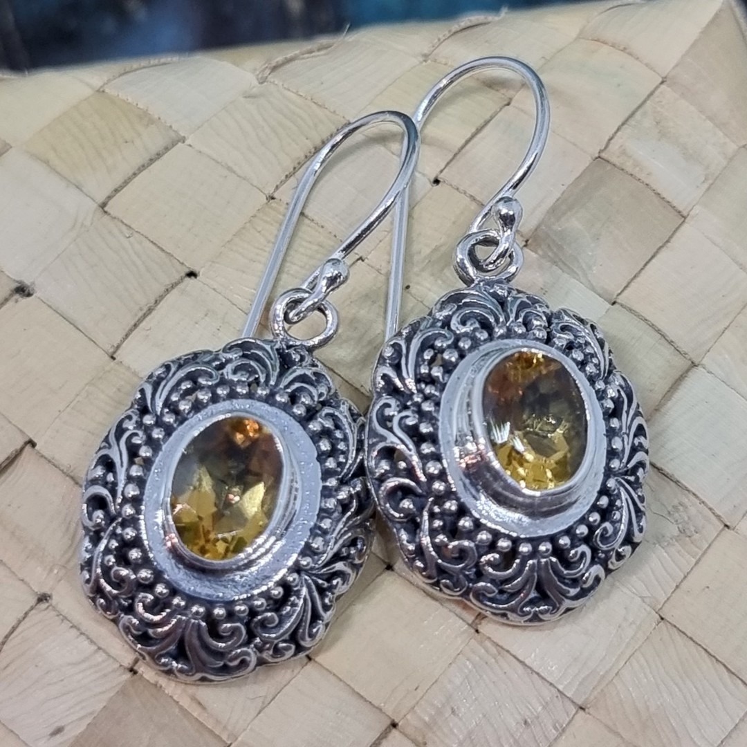Sterling silver citrine gemstone hook earrings image 2